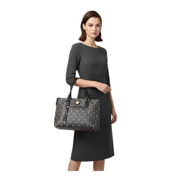 Tommy Hilfiger Monogram Satchel Tote Bag – Brown/Black - Picture 1 of 13